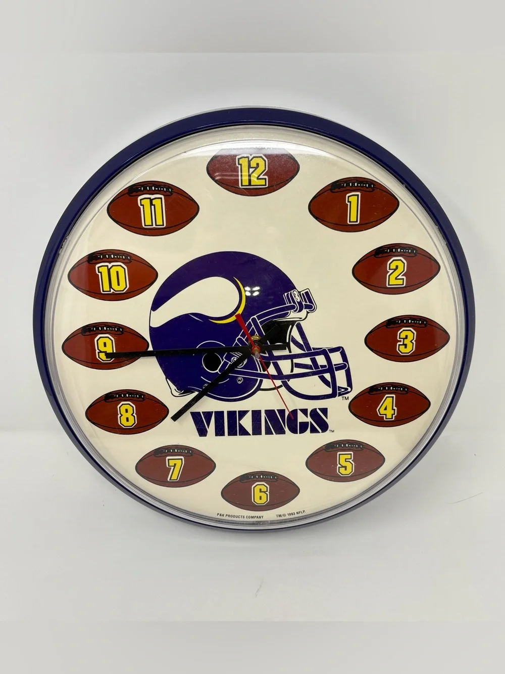 Vintage Minnesota Vikings NFL Football Helmet Wall Clock P&K Products 1993